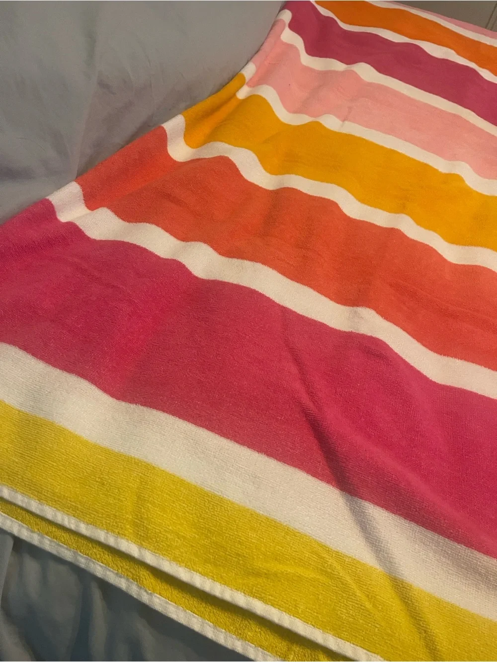 Oversized Mainstays Striped Beach Towel in Pink, Yellow, Orange and White